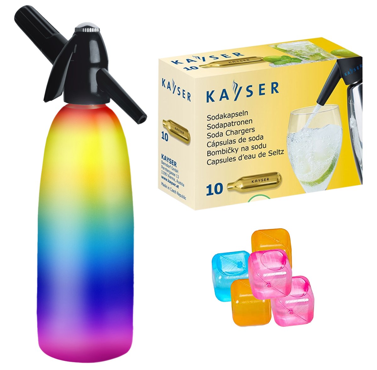 Saturator syfon do wody ART Quick Soda 1 l tęczowy + 10 naboi + 5 kostek lodu