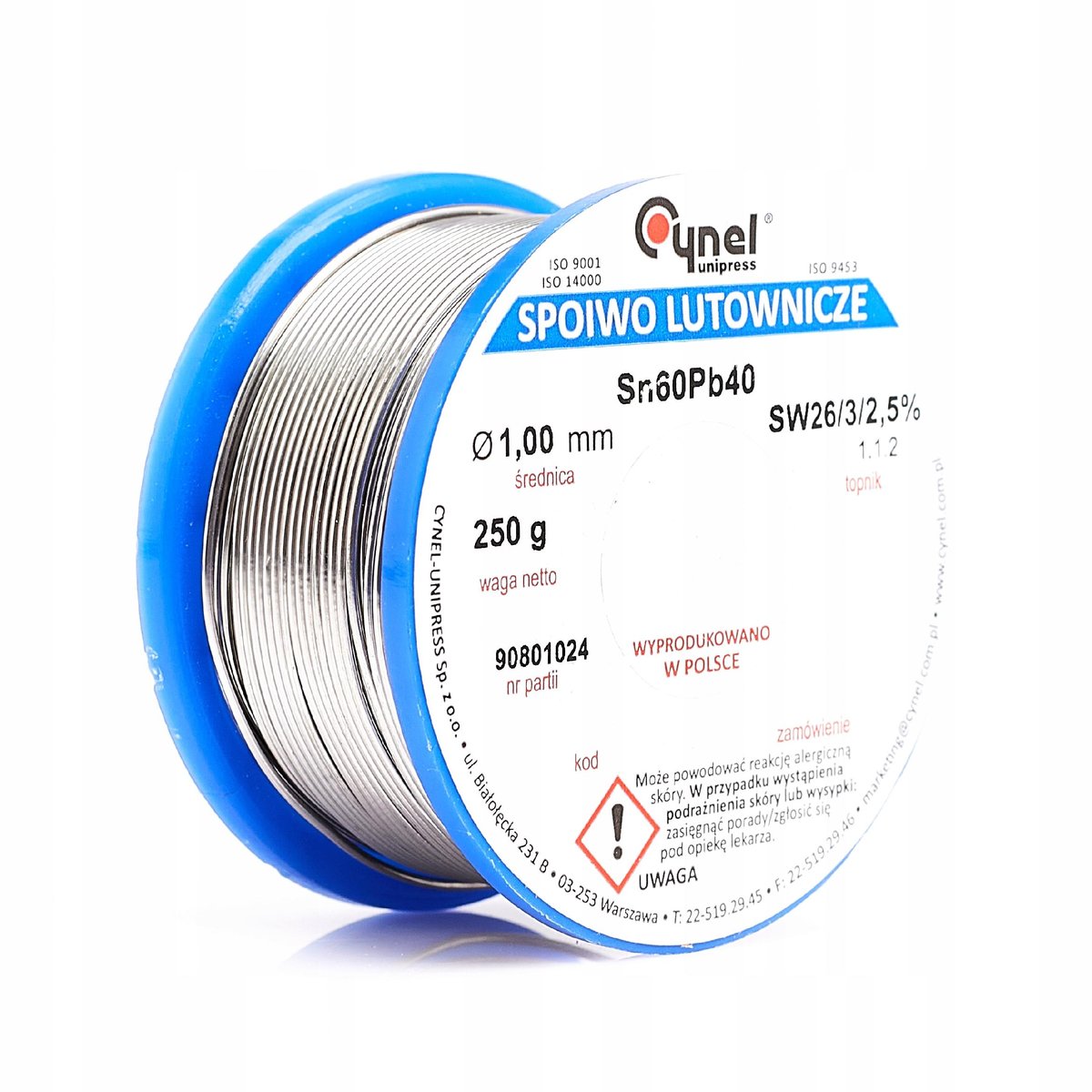 CYNA Z TOPNIKIEM 1,00mm 250g Cynel Spoiwo Sn60Pb40