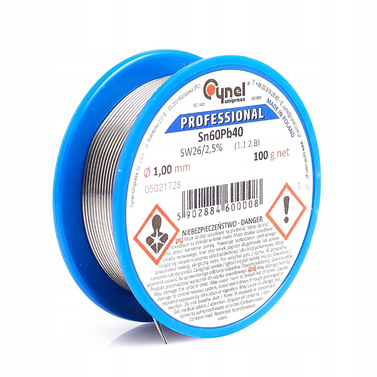 CYNA Z TOPNIKIEM 1,00mm 100g Cynel Spoiwo Sn60Pb40