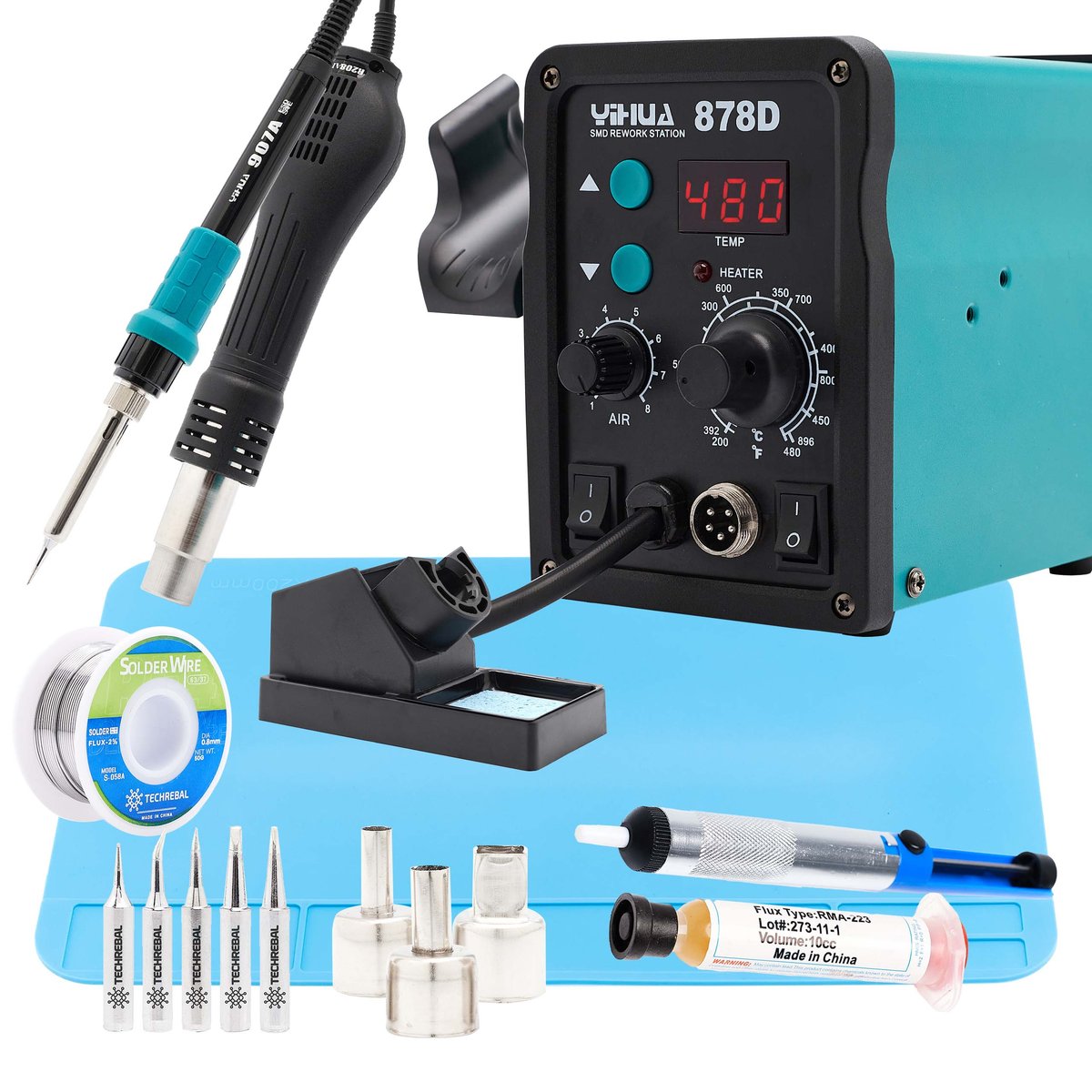 Stacja Lutownicza 878D 2W1 Groty Cyna Topnik Mata