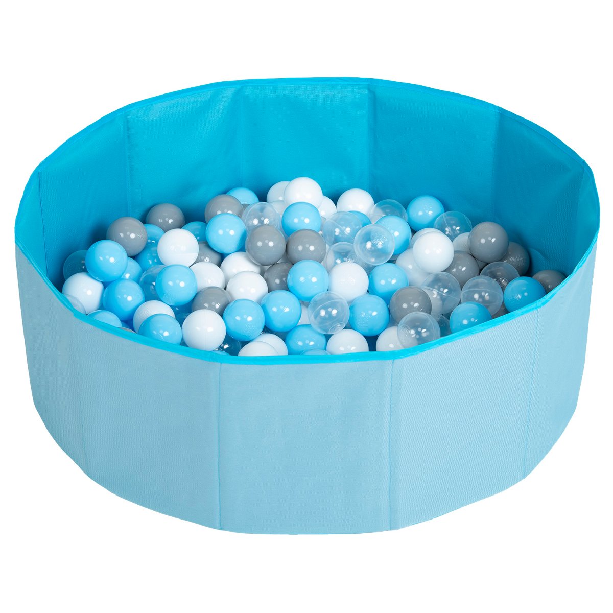 Selonis, suchy basen składany z piłeczkami 6cm niebieski: szary-biały-transparent-babyblue 80x23/100piłek