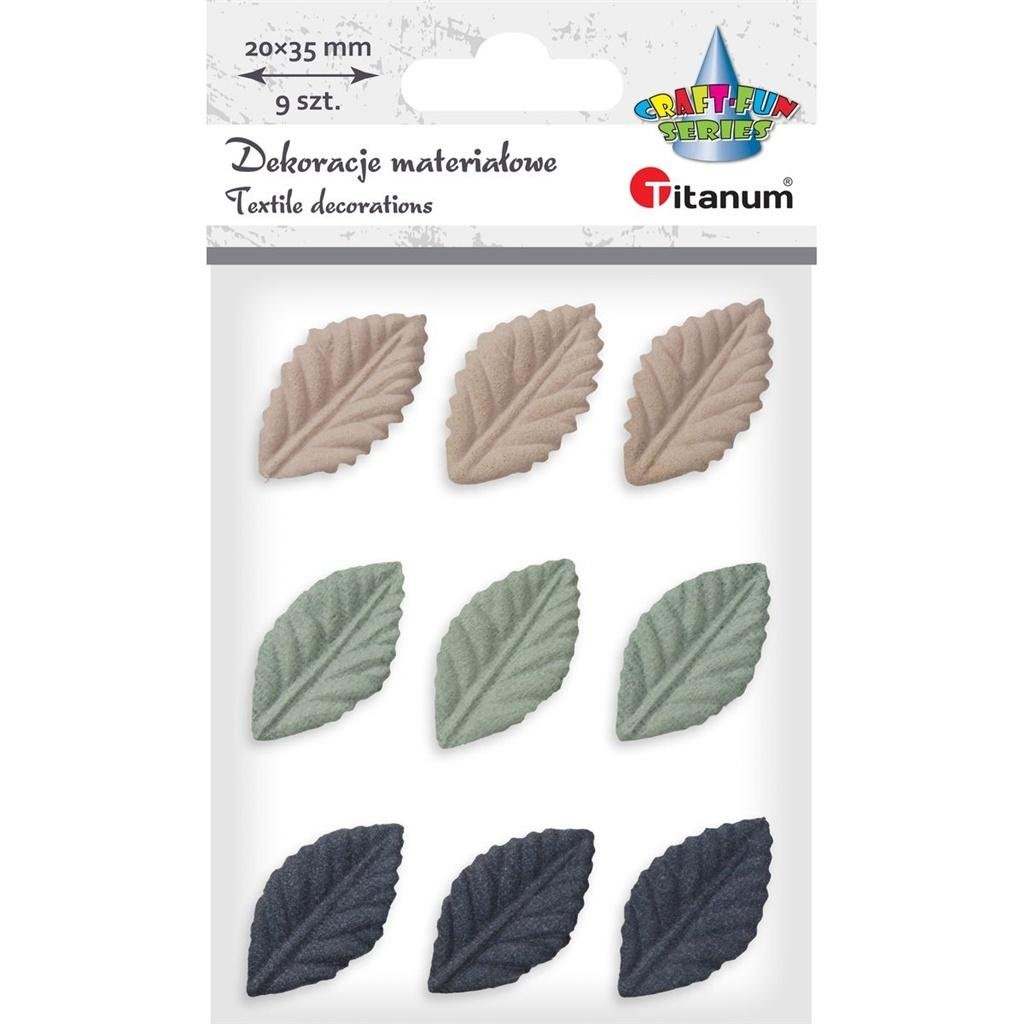 Titanum Liście materiałowe tłoczone 3D 20x35mm mix 9szt