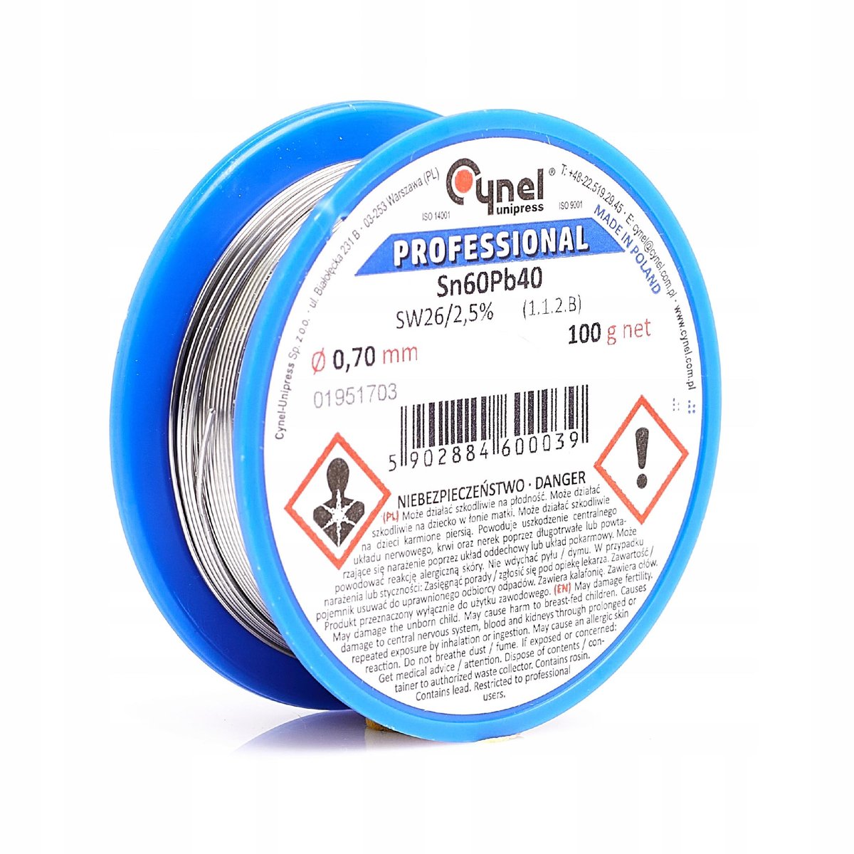 Cyna Z Topnikiem 0,70Mm 100G Cynel Spoiwo Sn60Pb40