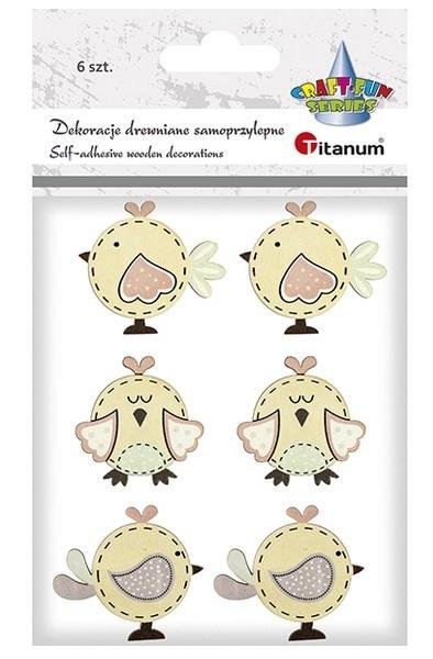 Titanum Drewniane ptaszki 42x38/36x37/42x37mm mix 6szt