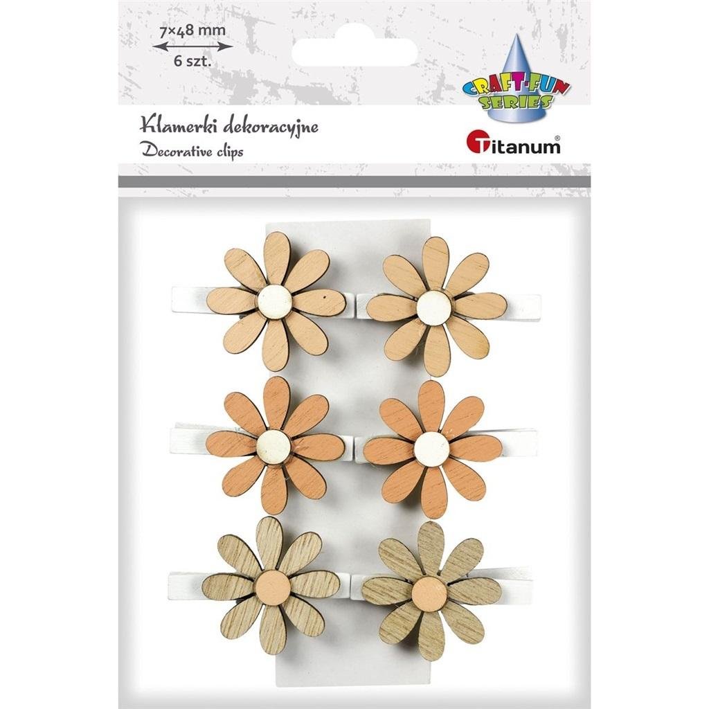 Titanum Ozdoba drewniana Klamerki kwiatki 6szt