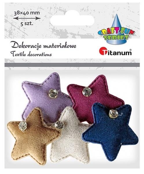 Titanum Ozdoba materiałowa Gwiazdki z krysztakiem mix 5szt