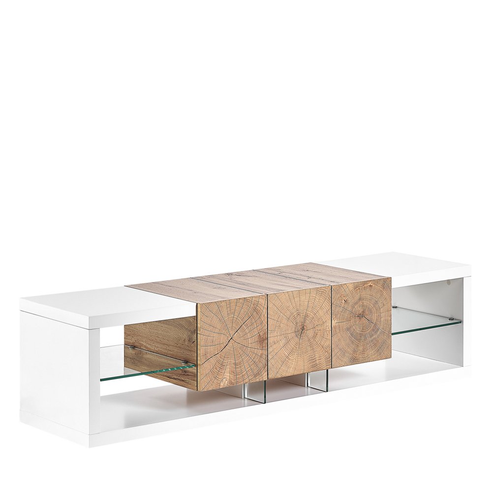 Beliani Szafka Rtv Biały Z Jasnym Drewnem Fulerton