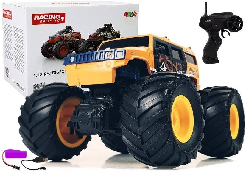 LEANToys Auto Terenowe Duże Koła Bigfoot Zdalnie Sterowany 2.4G 1:18 Żółty