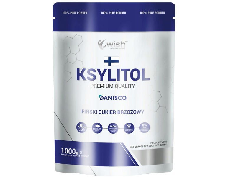 Danisco WISH Pharmaceutical Ksylitol 100% Fiński Cukier Brązowy [1000g ] - WISH PHARMACEUTICAL
