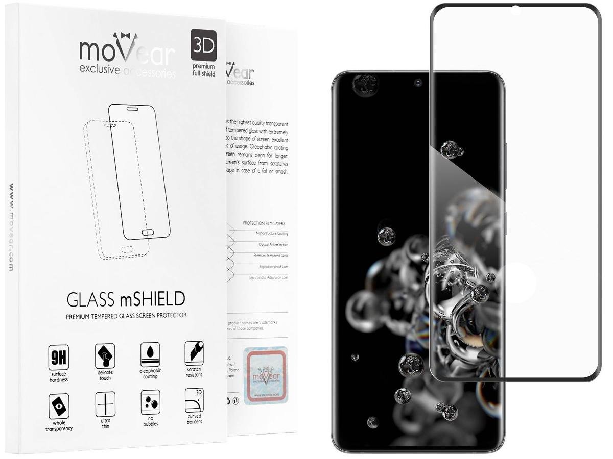 movear Szkło Hartowane 3D na Samsung Galaxy S20 Ultra, G988 na Cały Ekran, 9H GLASS mSHIELD Czarny SG20UG3DXG1AFBK1