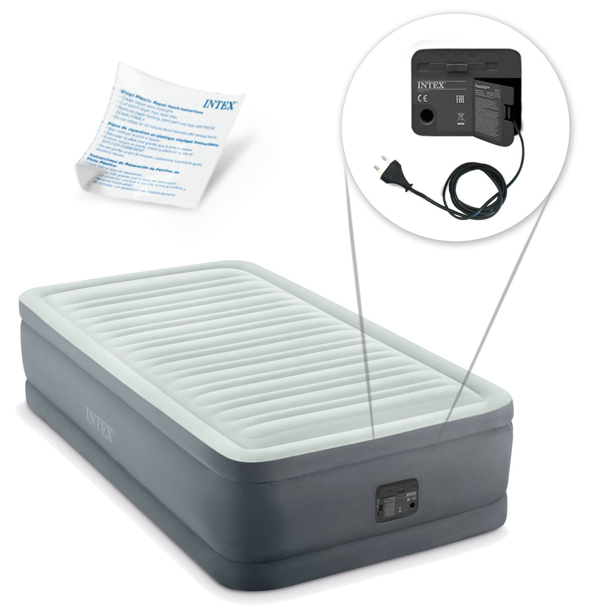 Intex Materac dmuchany z wbudowaną pompką elektryczną jednoosobowy INTEX 64902 64902