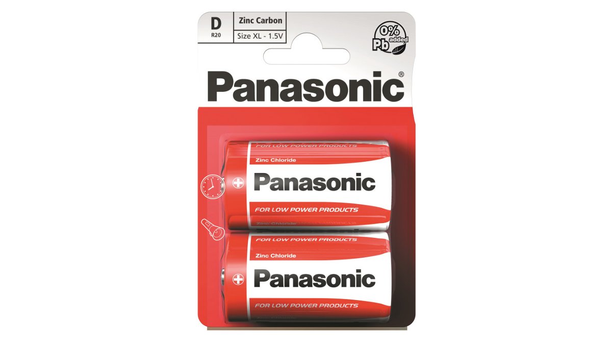 Panasonic 2 X Bateria Cynkowo-Węglowa R20 D (Blister)