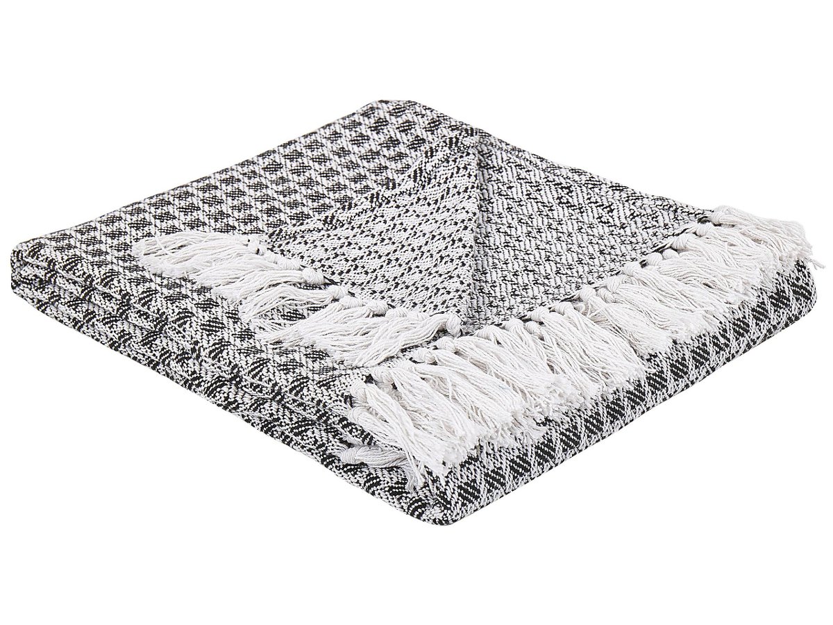 Beliani Koc bawełniany 130 x 160 cm czarno-biały KIRAMAN