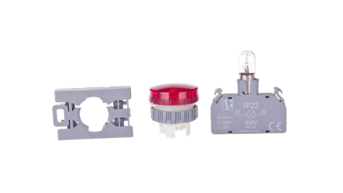 Spamel Lampka sygnalizacyjna 22mm czerwona 230V AC SP22-LC-230-BA9S\. SP22-LC-230-BA9S\.