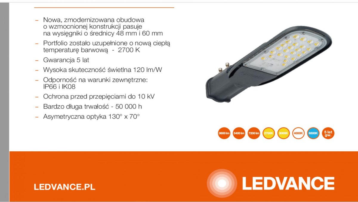 LEDVANCE Oprawa uliczna LED 60W ECO AREA L 10kV SPD 840 7200lm GR LEDV 4058075425255 4058075425255