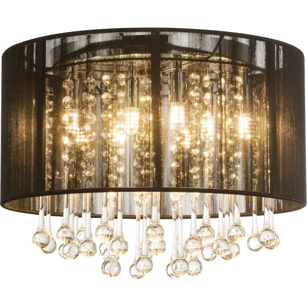 Globo Lighting Plafon LAMPA sufitowa BAGANA 15095D okrągła OPRAWA abażurowa LED 24W łezki krople glamour sierra czarna 15095D