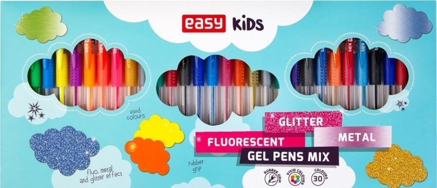 Easy Stationery Żelopis mix fluo metal brokat 30 kolorów EASY