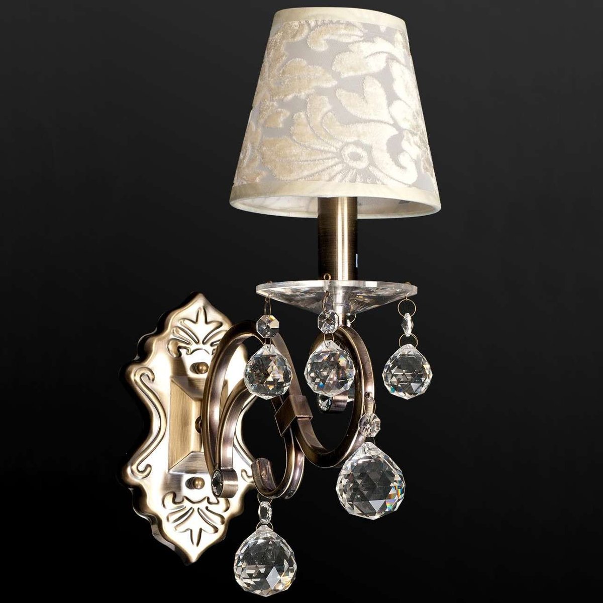Inne Kinkiet LAMPA ścienna VEN K-BH 12075/1 klasyczna OPRAWA abażurowa z kryształkami wzory crystal patyna kremowa