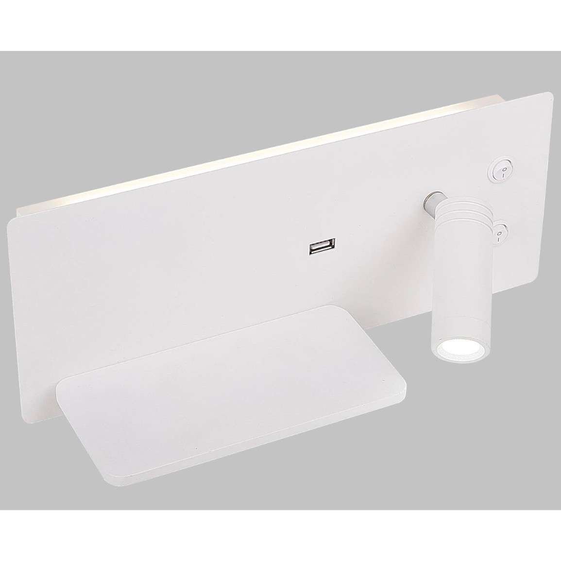 Candellux Kinkiet hotelowy podświetlana półka biała z ładowarką USB LED 22-75987