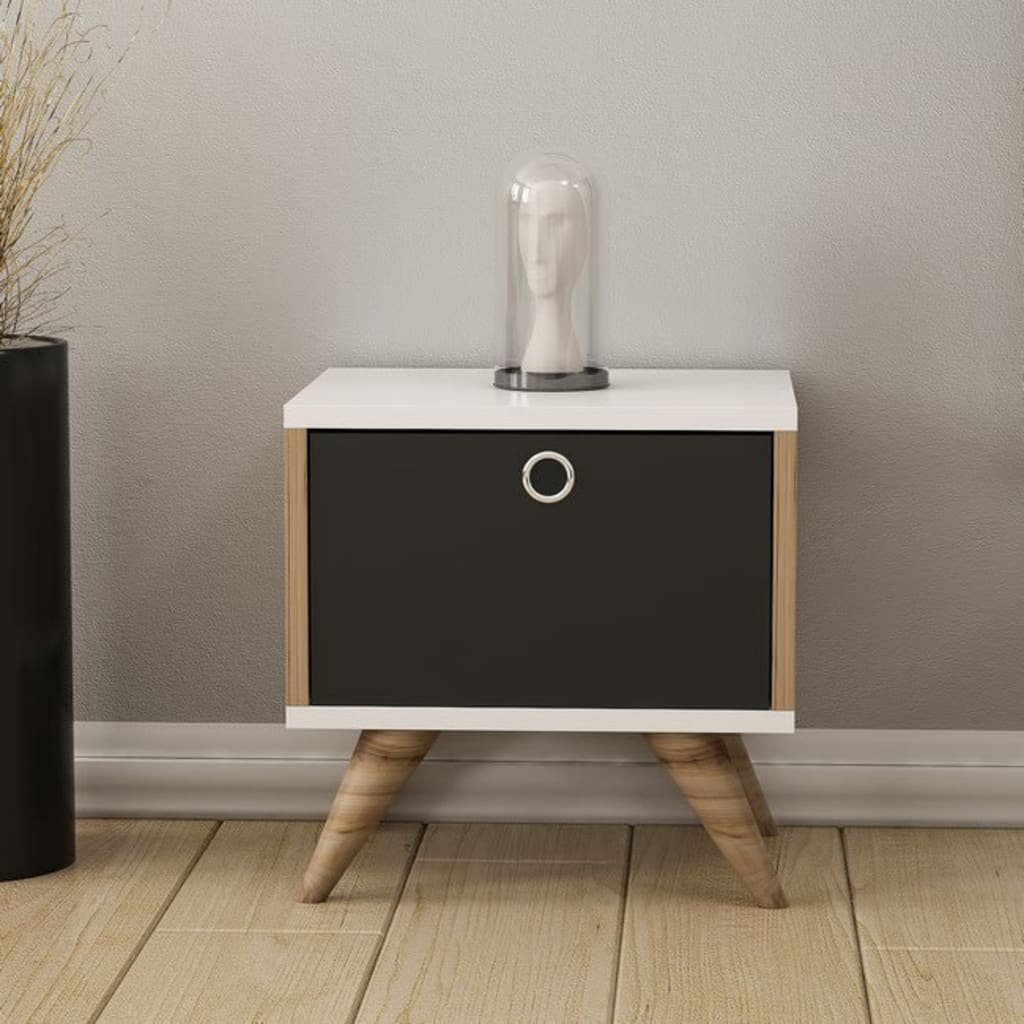 Homemania Homemania Stolik nocny Zeyn, 40x35x41 cm, orzech włoski, czerń i biel M.M.01.03.30.01430