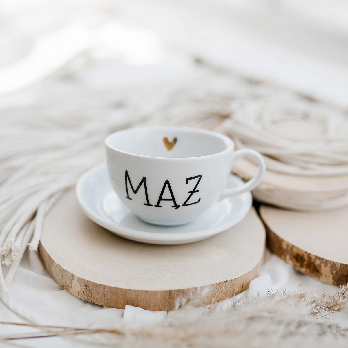 Filiżanka 250 ml  ze spodkami - MĄŻ ZŁOTE SERCE
