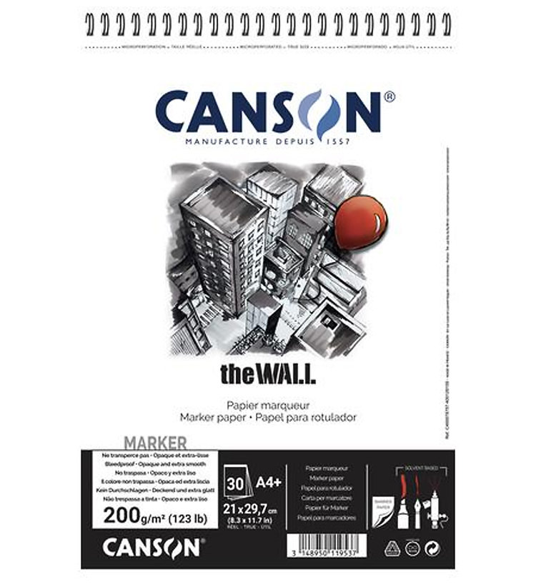 Canson, blok do markerów A4, The Wall, 200 g, 30 arkuszy