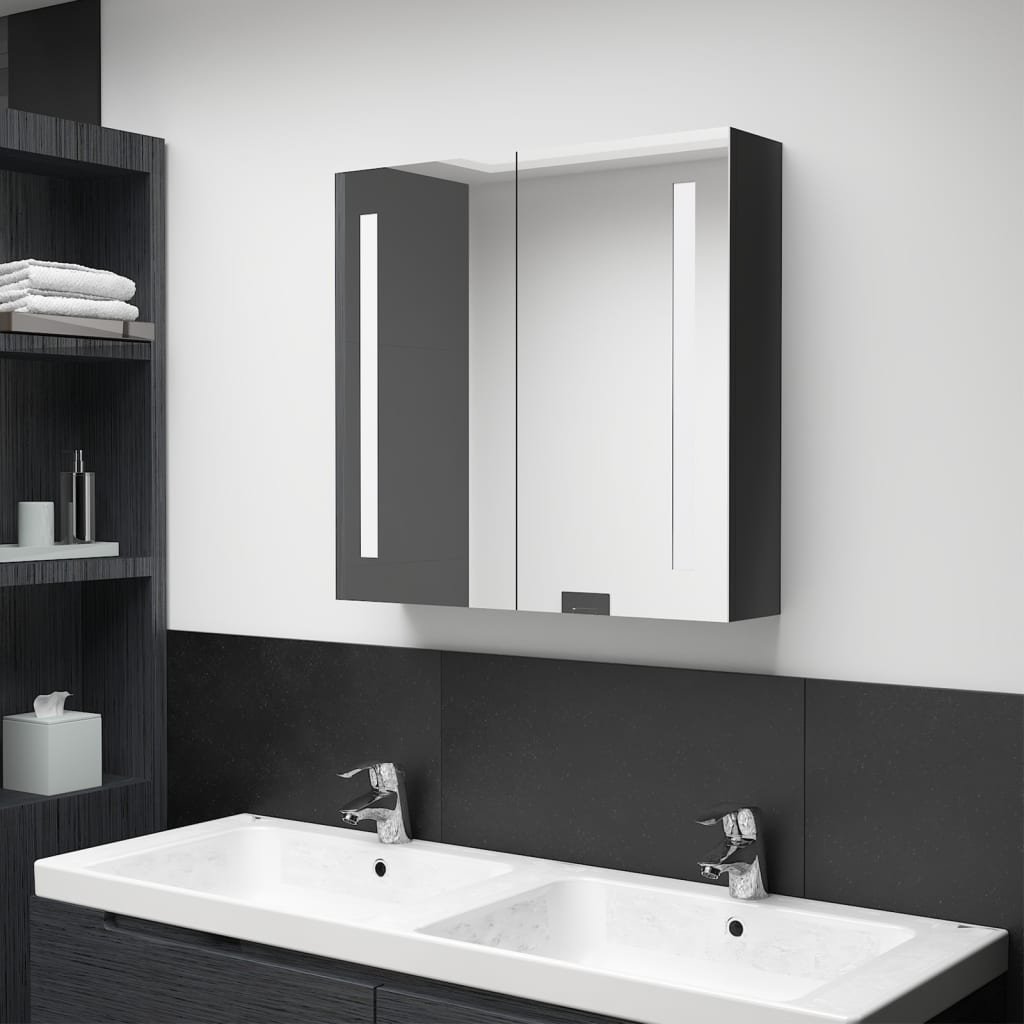 vidaXL Szafka łazienkowa z lustrem i LED czerń z połyskiem 62x14x60cm 326519