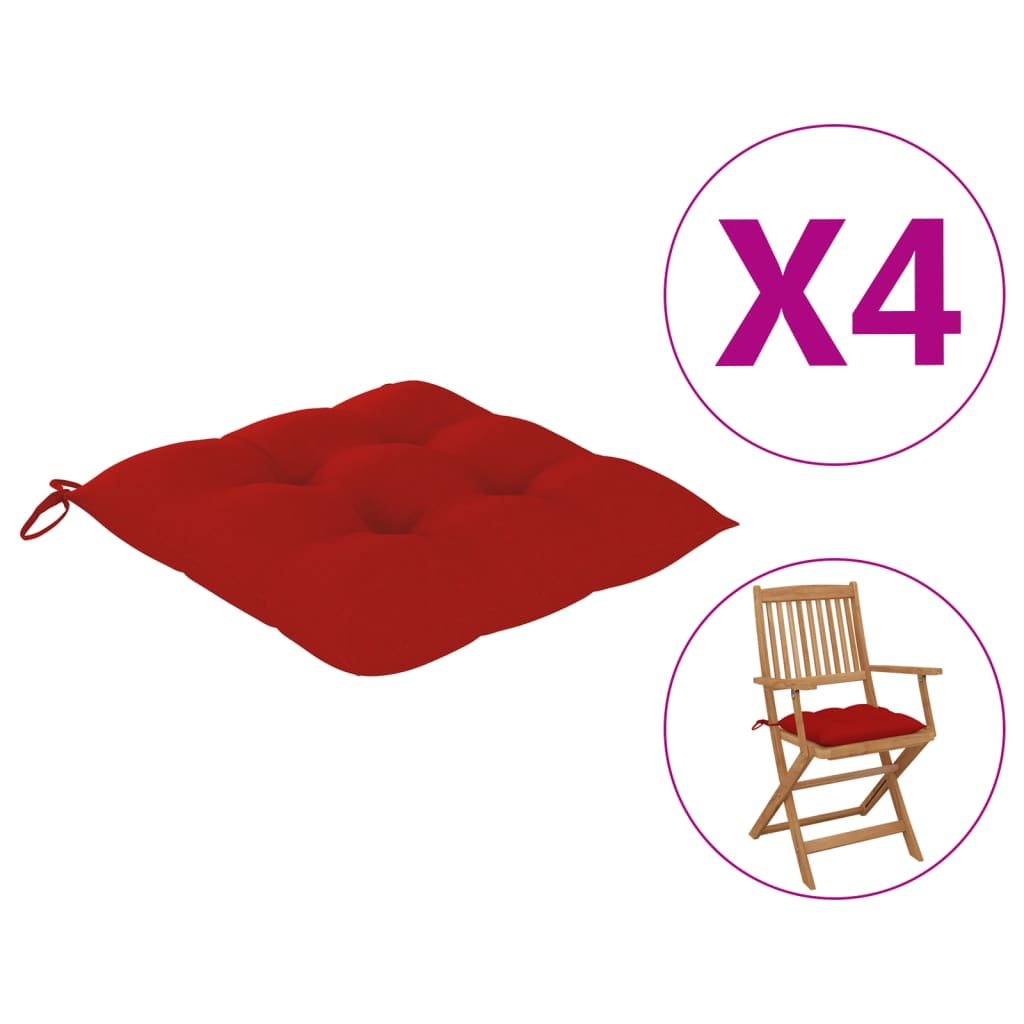 vidaXL Poduszki na krzesła 4 szt. 40x40x7 cm czerwone 314879