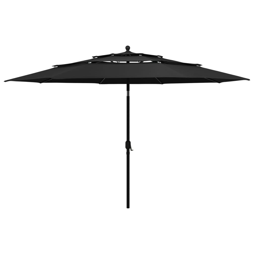 vidaXL 3-poziomowy parasol na aluminiowym słupku, czarny, 3,5 m vidaXL