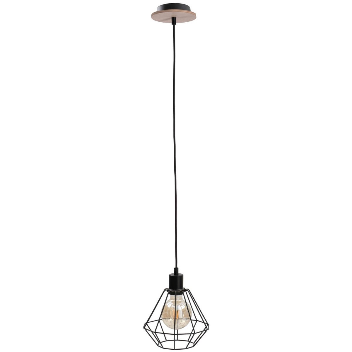 KET Industrialna LAMPA wisząca druciana OPRAWA metalowy zwis czarny drewno KET563