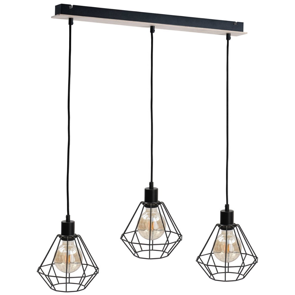 KET Loftowa LAMPA wisząca industrialna OPRAWA metalowy ZWIS druciaki czarne drewno KET565