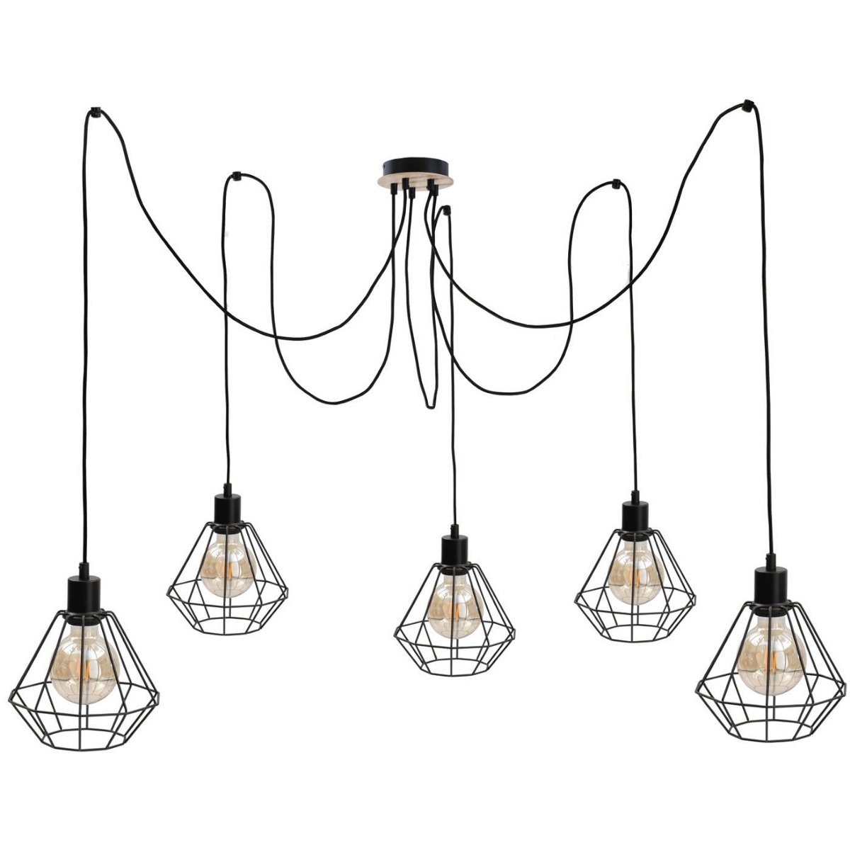 KET Loftowa LAMPA wisząca druciana OPRAWA metalowy zwis czarny drewno