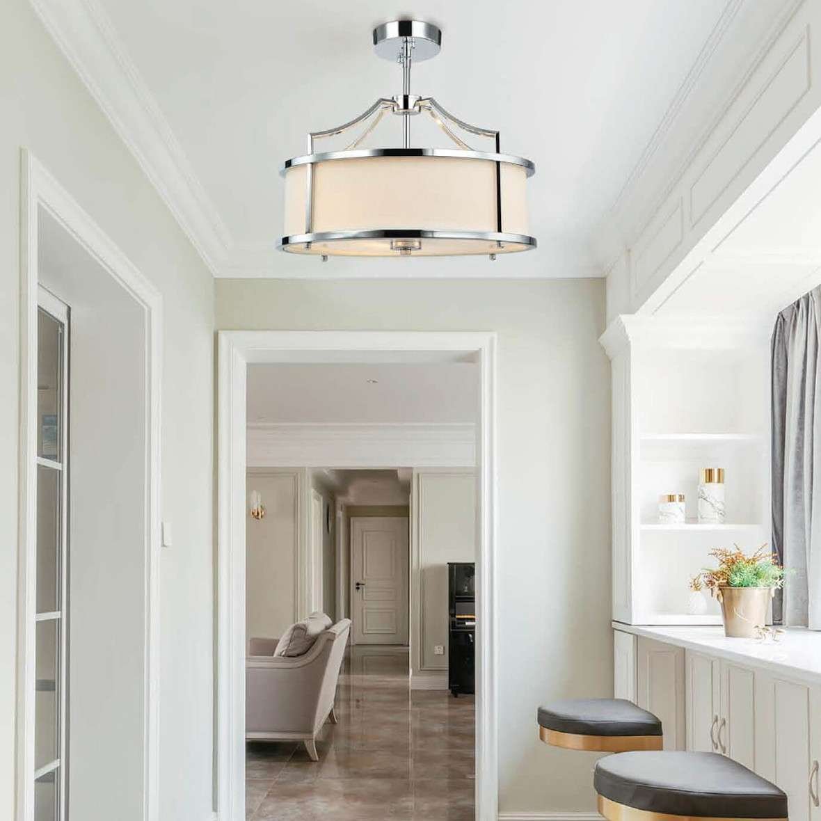 LAMPA wisząca Stanza Cromo M Orlicki Design okrągła OPRAWA w stylu klasycznym abażurowa kremowa chrom