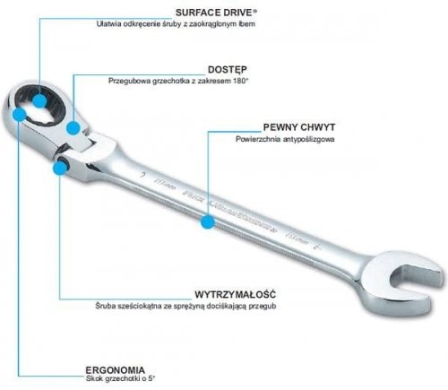 Sata Klucz Płasko-Oczkowy 19Mm Z Grzechotką Łamany