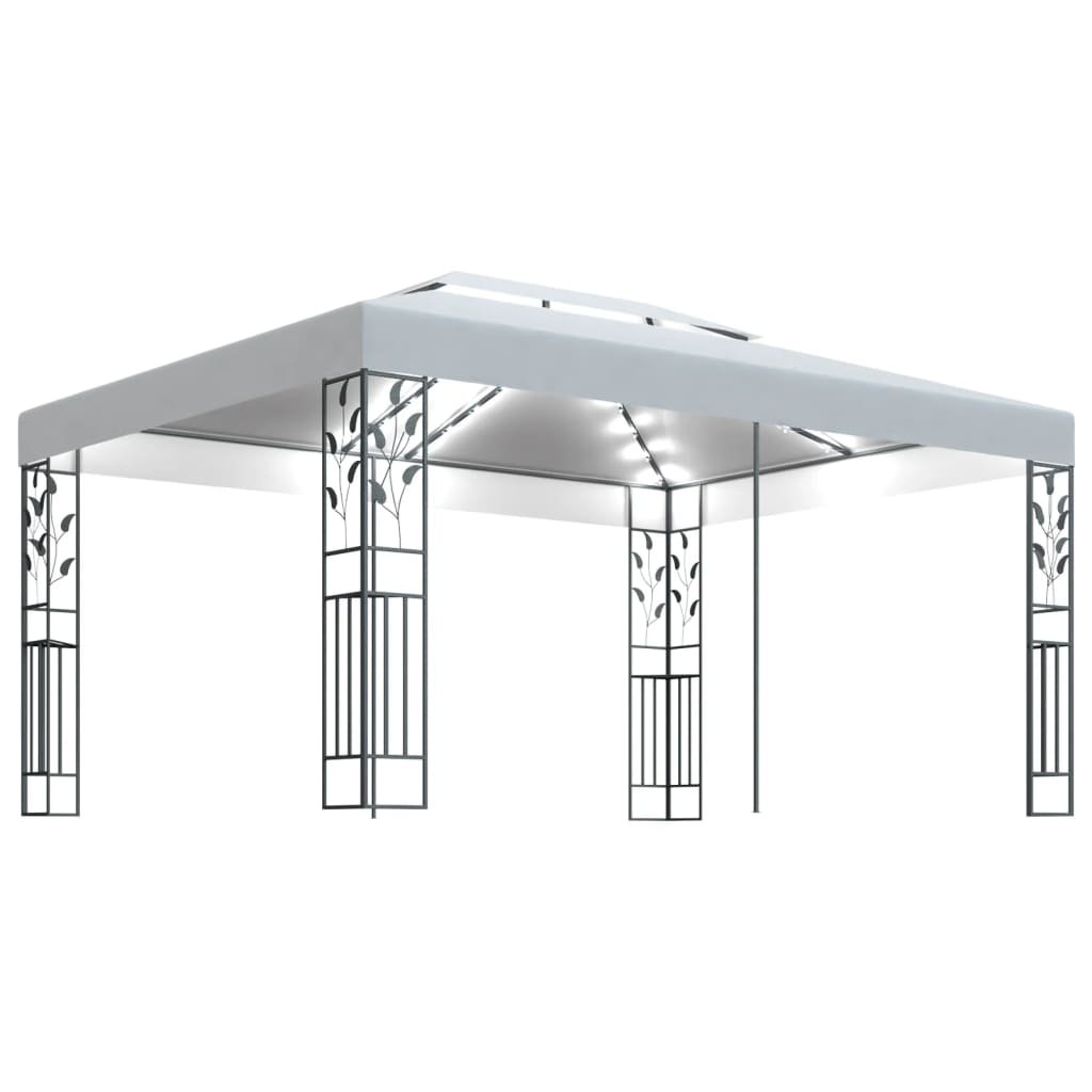 vidaXL Altana z podwójnym dachem i sznurem lampek LED, 3x4 m, biała