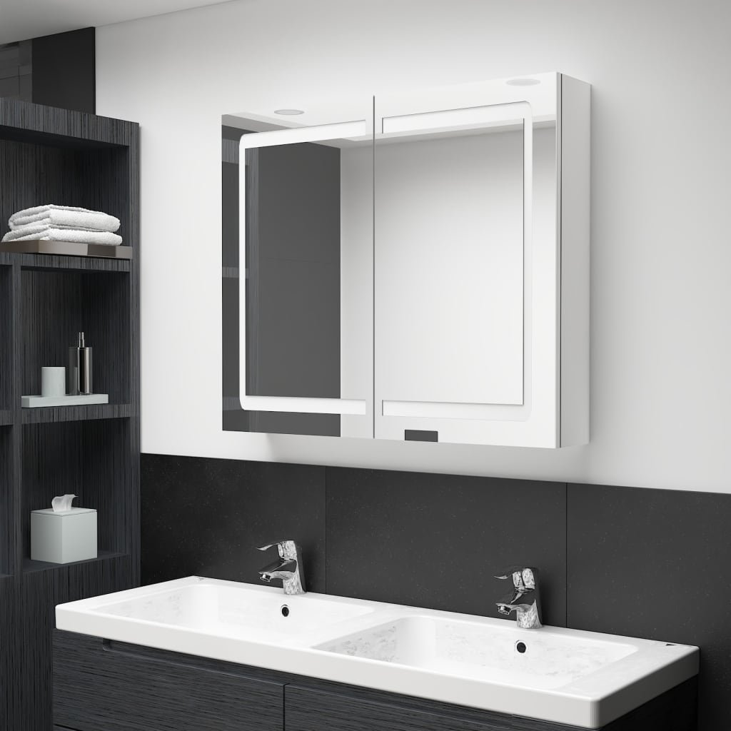 vidaXL vidaXL Szafka łazienkowa z lustrem i LED lśniąca biel 80x12x68 cm 326517