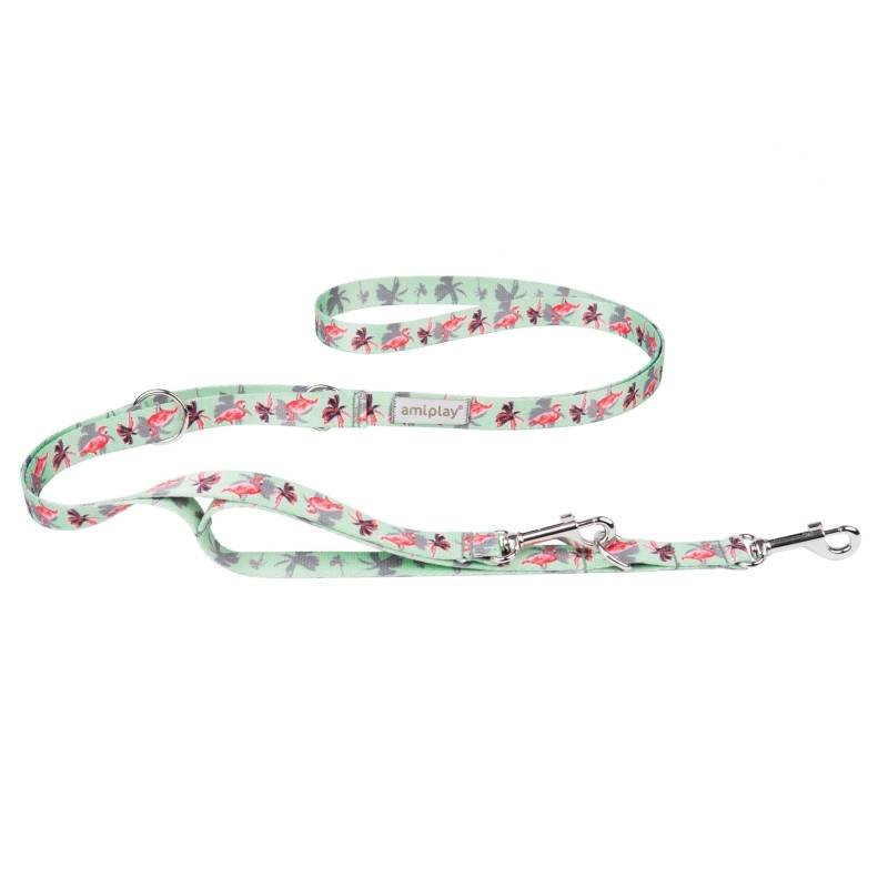 Amiplay BeHappy Smycz regulowana 7in1 L 1-2m x 2,5cm flamingo