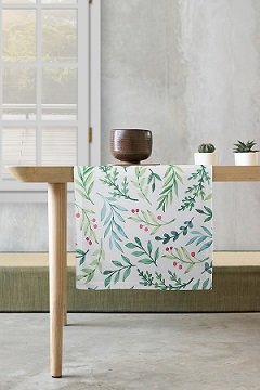 Bieżnik stołowy, runner, obrus w zielone liście 40x140 cm