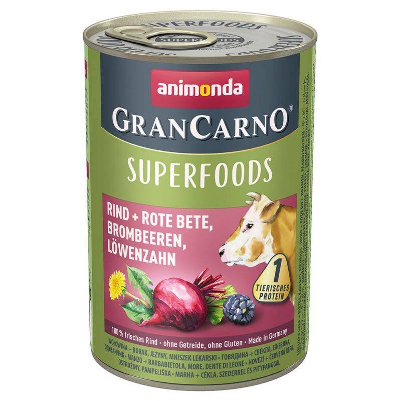 Animonda GranCarno Superfoods Wołowina, Burak, Jeżyny, Mniszek Lekarski 400 g