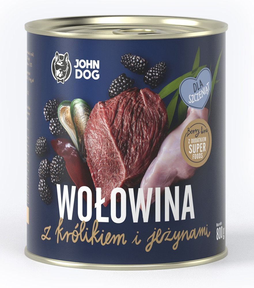 John Dog Wołowina z Królikiem i Jeżynami 800g John Dog Berry Line Junior