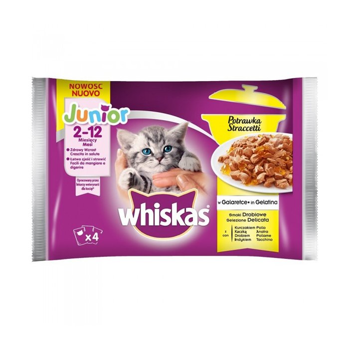 Zdjęcia - Karma dla kotów Whiskas Karma mokra dla kota potrawka JUNIOR drobiowa galareta 4 x 85 g 