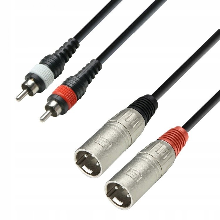 Adam Hall K3 TMC 0300 - Formowany kabel audio 2 x męski RCA na 2 x męski XLR, 3 m K3TMC0300