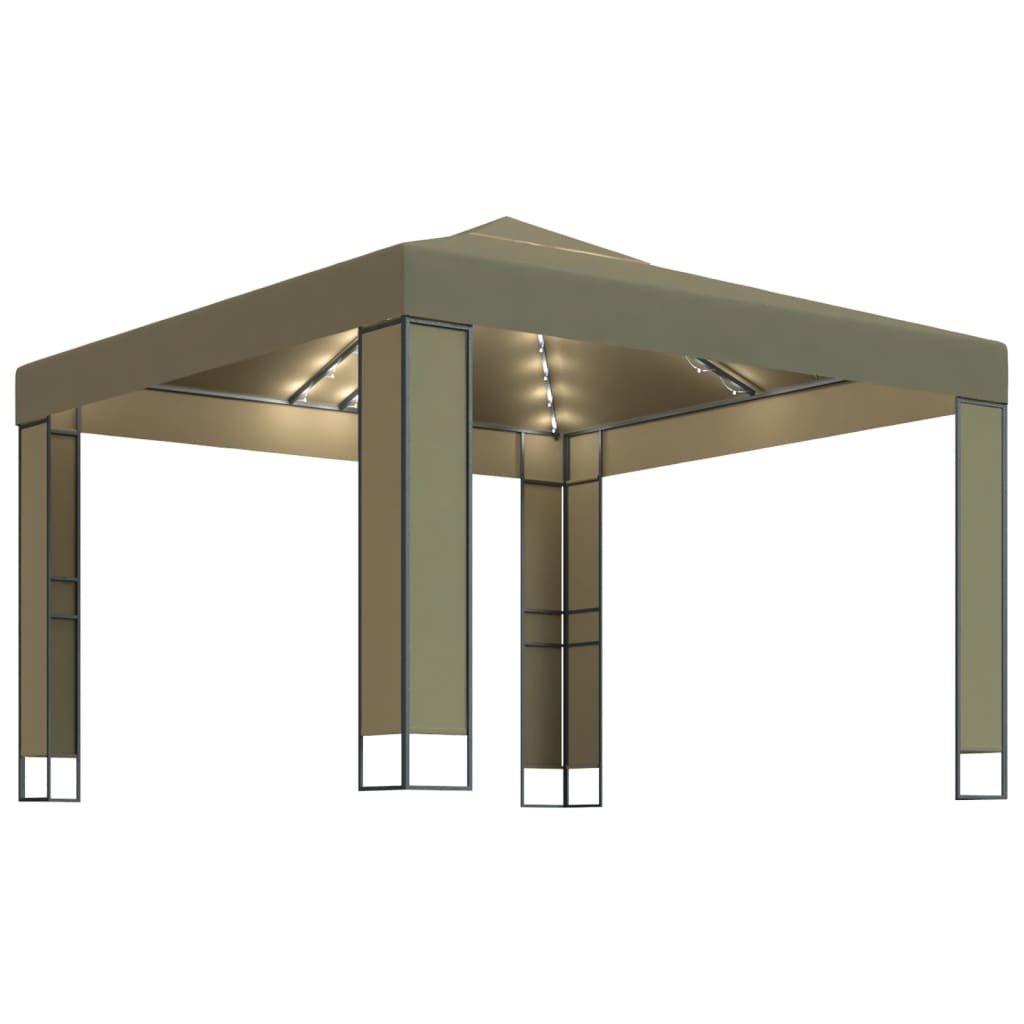 vidaXL Altana z podwójnym dachem i sznurem lampek, 3x3x2,7 m, taupe! 3070303