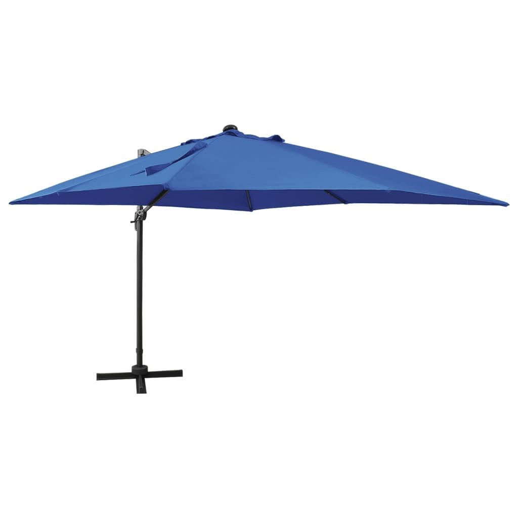 vidaXL Parasol wiszący z lampkami LED i słupkiem, lazurowy, 300 cm vidaXL