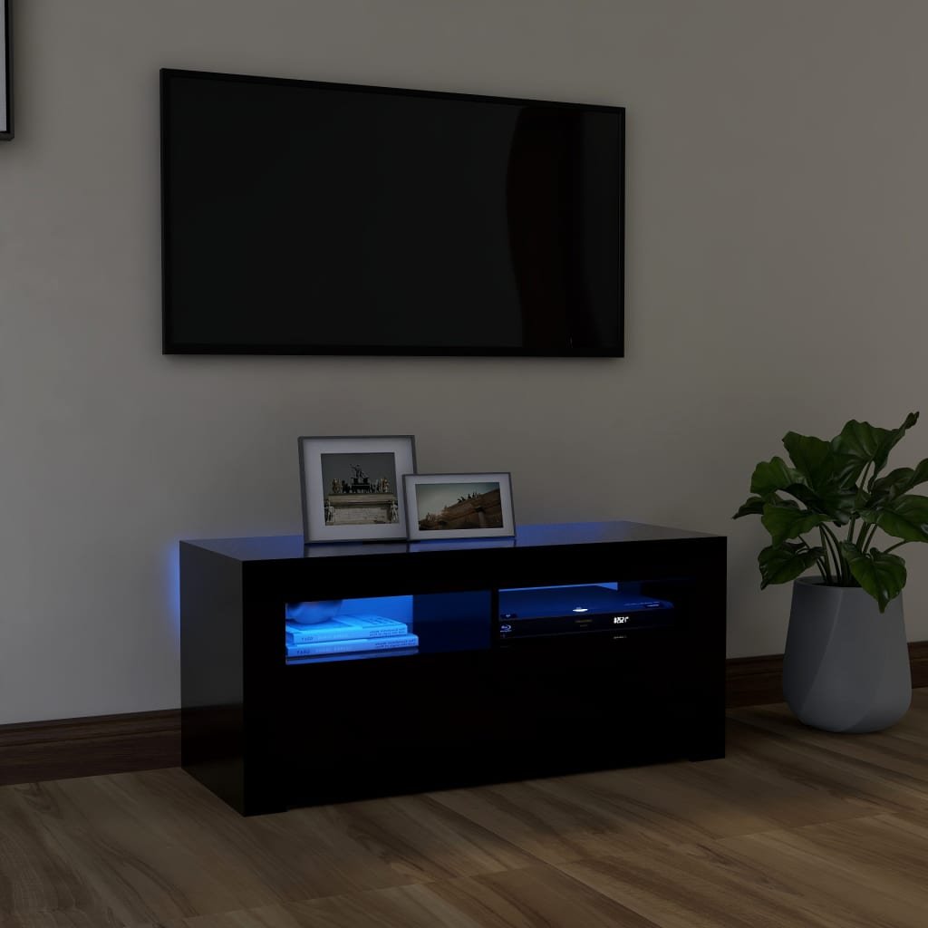 Lumarko Szafka pod TV z oświetleniem LED, czarna, 90x35x40 cm