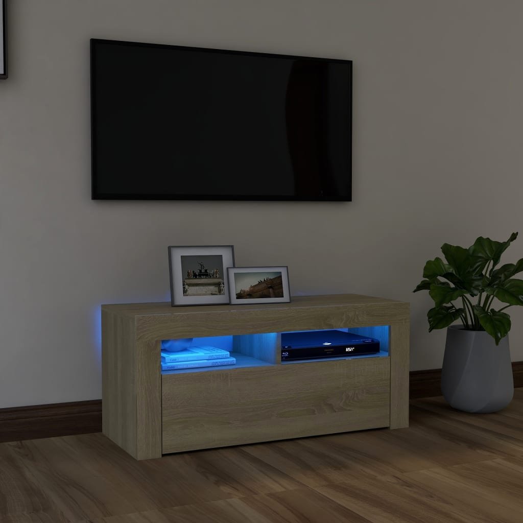 vidaXL Szafka TV z oświetleniem LED, dąb sonoma, 90x35x40 cm