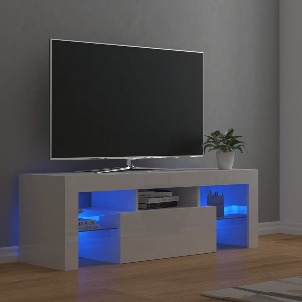 vidaXL Lumarko Szafka TV z oświetleniem LED, biała, wysoki połysk, 120x35x40cm 804352