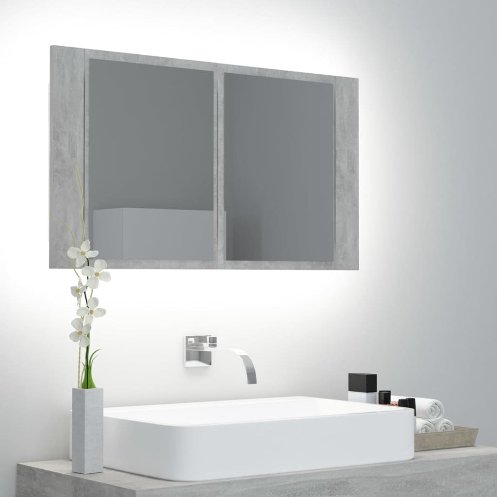 vidaXL vidaXL Szafka górna z lustrem i LED 80cm szarość betonu 804968 804968