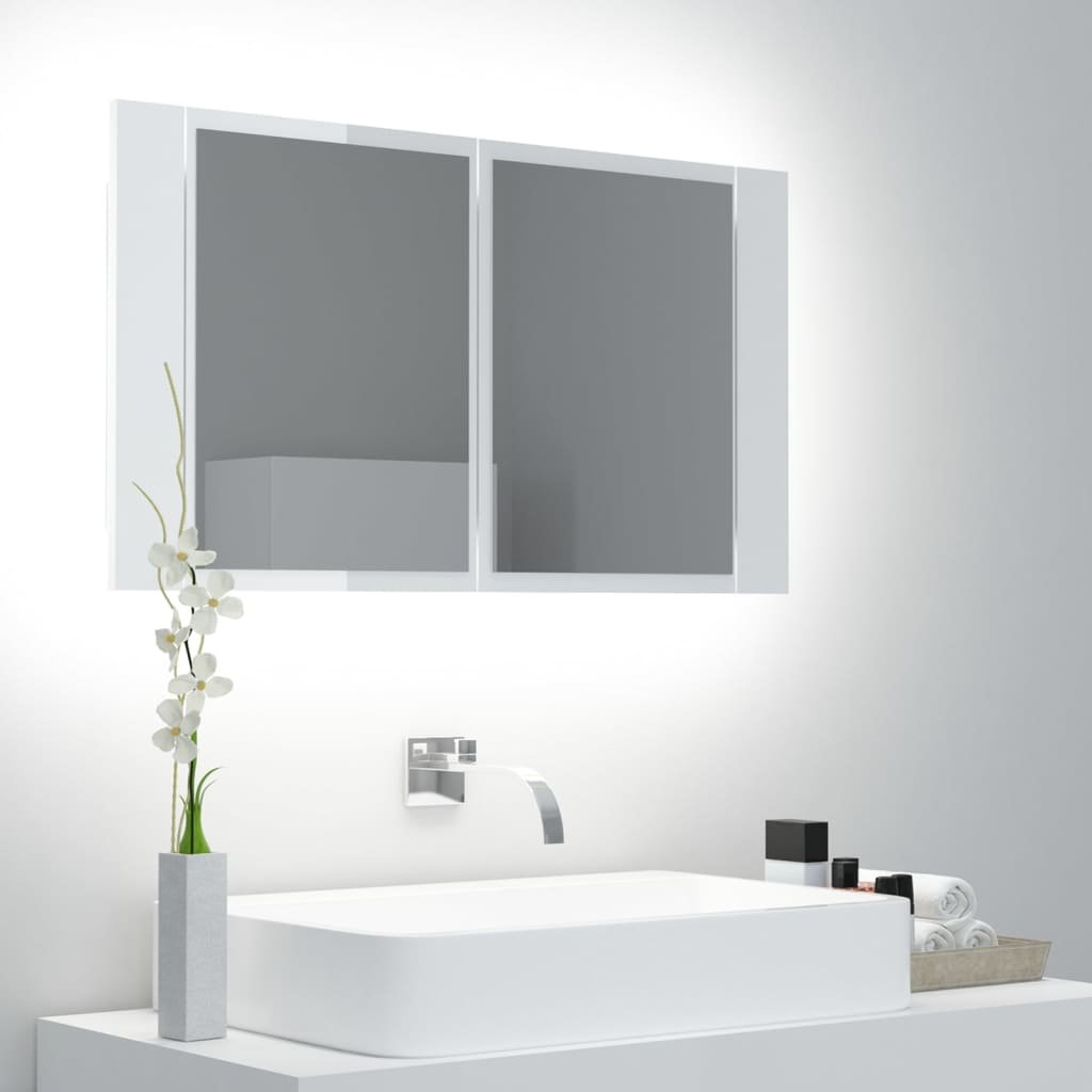 Lumarko Szafka łazienkowa z lustrem i LED, biel z połyskiem, 80x12x45cm