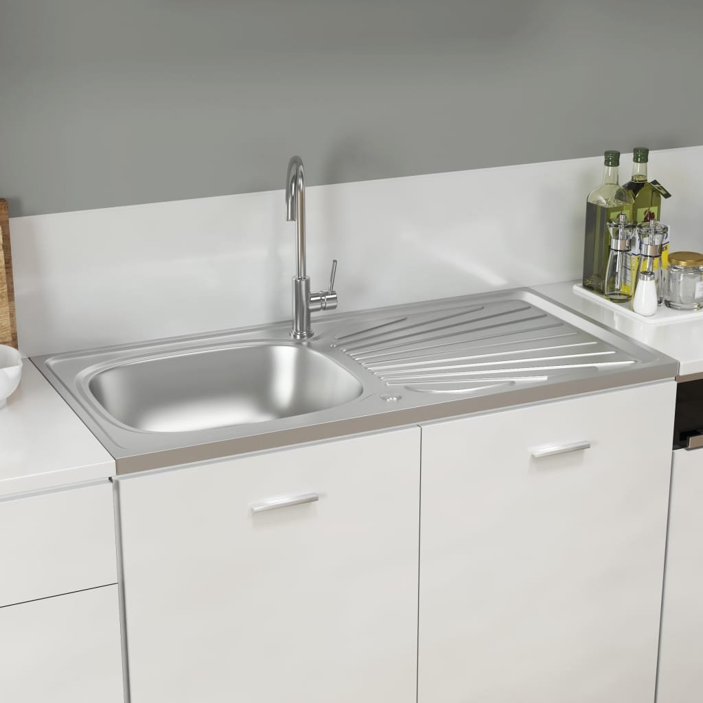 vidaXL Lumarko Zlew kuchenny z ociekaczem, srebrny, 1000x500x155 mm, stal! 147236